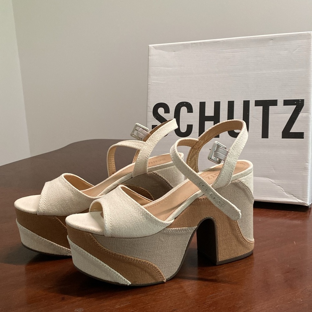 SCHUTZ Three-Tone Multimaterial Platform Heels - Chunky Heels Sz 9.5B - Picture 11 of 16